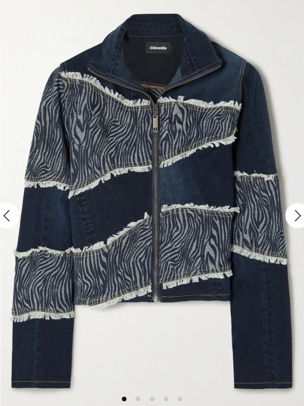 AHLUWALIA Frayed Patchwork Zebra Denim Jacket